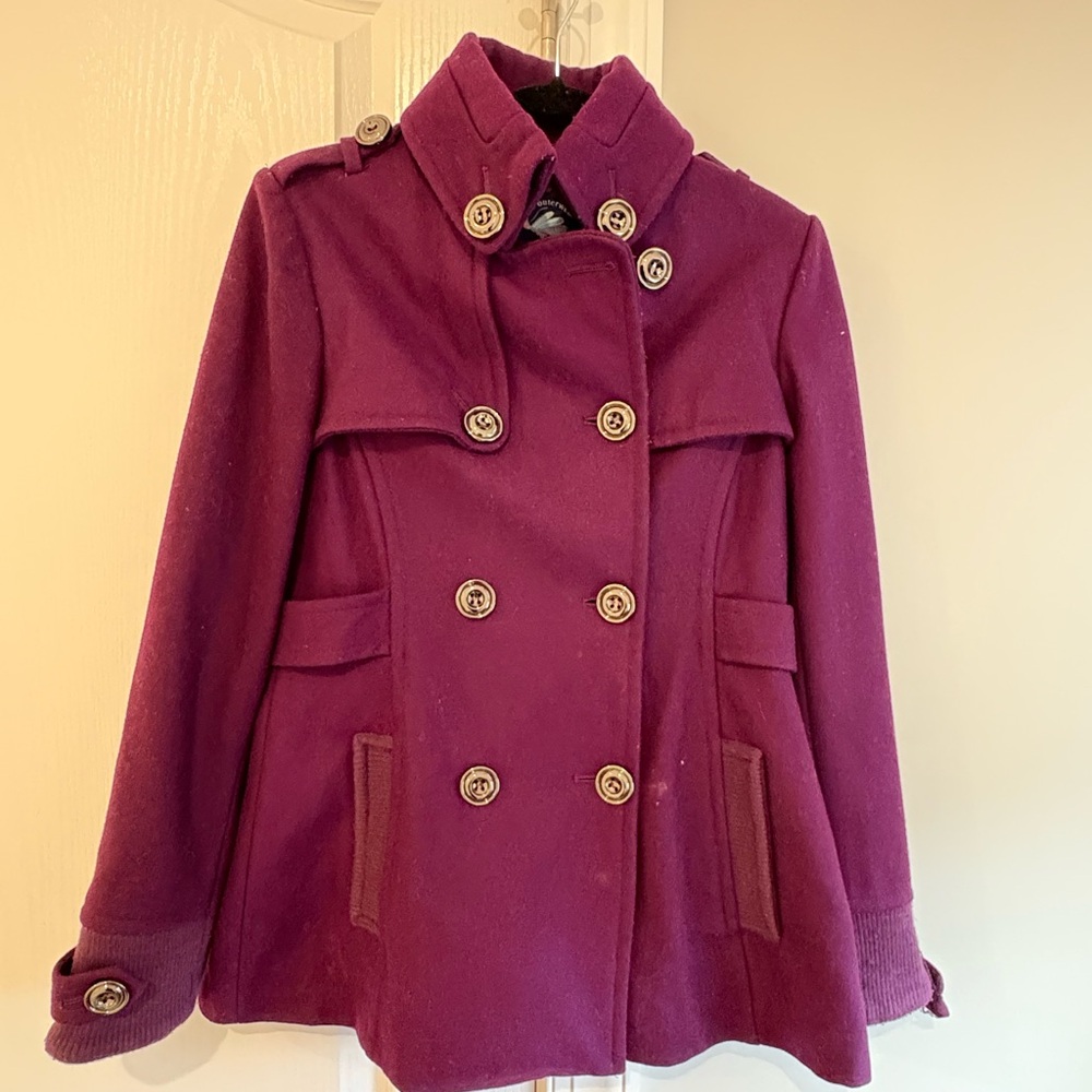 Women's Purple Double-Breasted Wool Coat